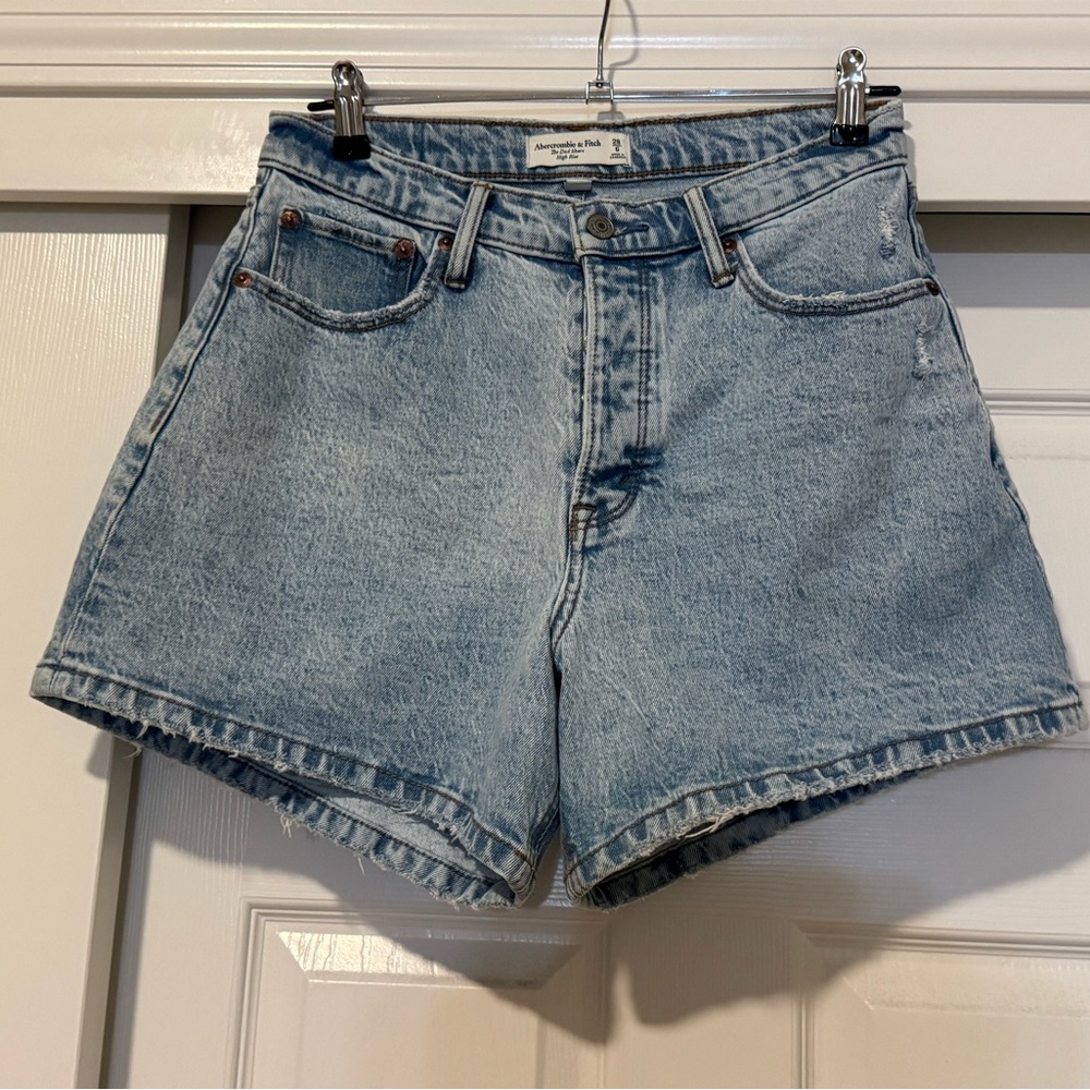Abercrombie & Fitch Light Blue Curve Love High Rise Dad Shorts